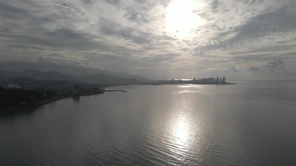 Beautiful aerial view of sunset over Batumi city. Georgia 2020