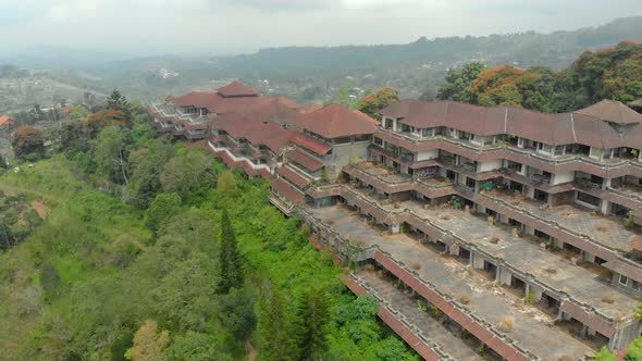 Aerial Shot of the Abandoned and Mysterious Hotel in Bedugul, Indonesia, Bali Island, Bali Travel