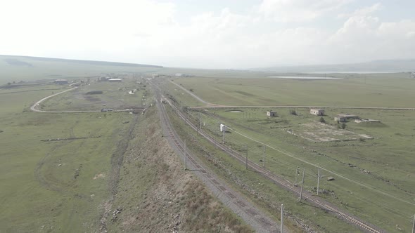 Aerial view of Railroad emergency stop track in Tsalka, Georgia