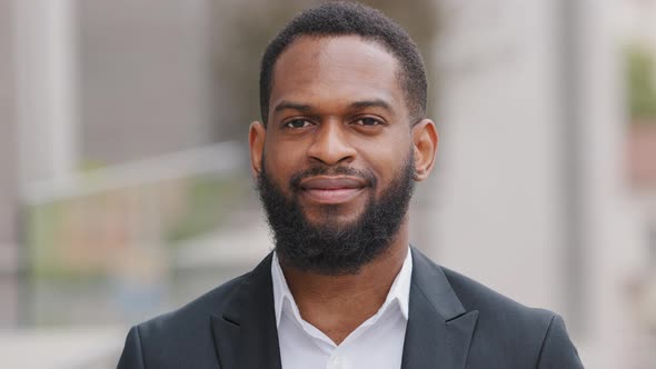 Closeup Business Portrait Smiling African American Male Professional Manager Employee Standing