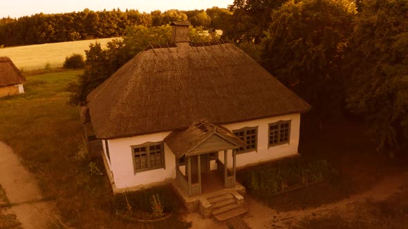 Aerial View of Countryside Village with Traditional Ukrainian Hut Houses