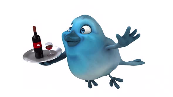 Fun 3D cartoon animation of a blue bird with alpha