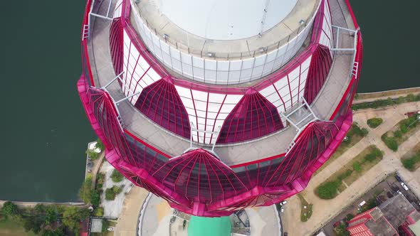 Aerial view of Lotus Tower in Colombo downtown, Sri Lanka.