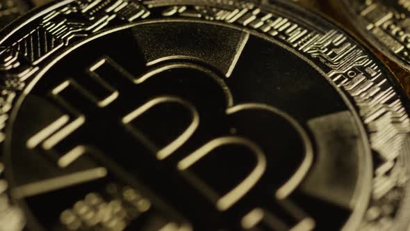 Rotating shot of Bitcoins