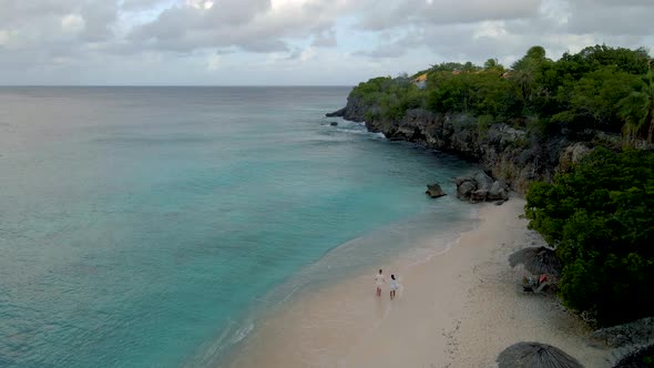 Playa Kalki Curacao Tropical Island in the Caribbean Sea Aerial View Over Beach Playa Kalki on the