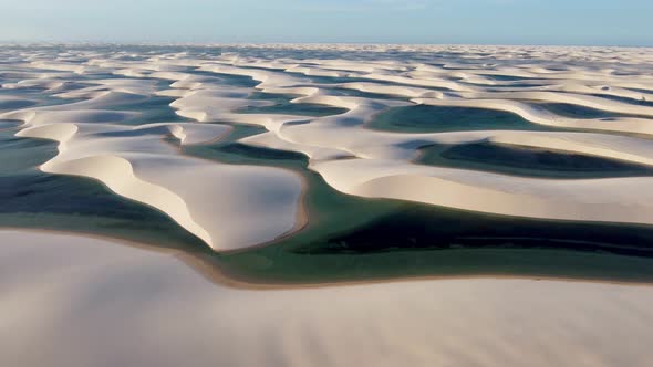 Brazilian landmark rainwater lakes and sand dunes. Lencois Maranhenses Brazil.