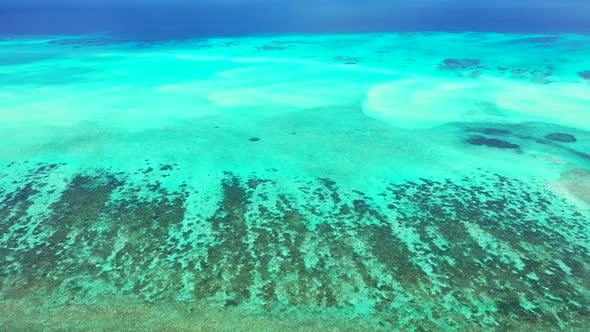 Aerial view texture of exotic island beach journey by shallow water with white sandy background of a