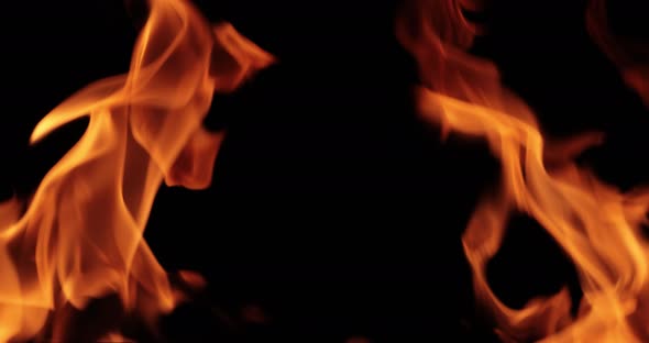 Flames of Fire on Black Background in Slow Motion