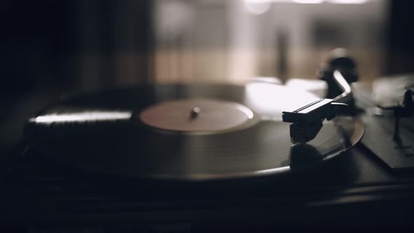 Turntable Needle on a Vinyl Record. Vintage Classic Vinyl Player