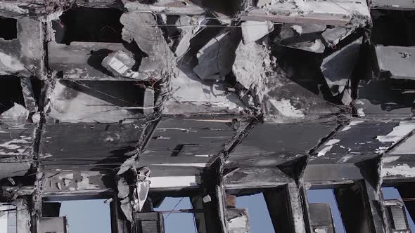 Vertical Video of the War in Ukraine  a Destroyed Building in Borodyanka