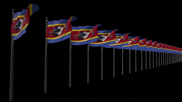 Row Of Eswatini Flags With Alpha 4K