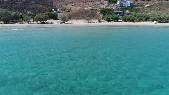 Psili Ammos beach on Serifos island in the Cyclades in Greece seen from the sky