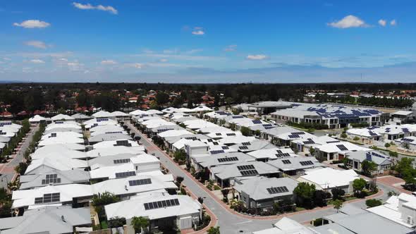 Aerial View of Houses with Solar Panels