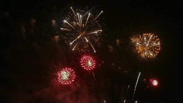 Colorful Firework display at night on sky background