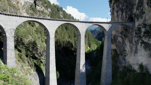 Aerial View of the Landwasser Viaduct in the Swiss Alps at Summer