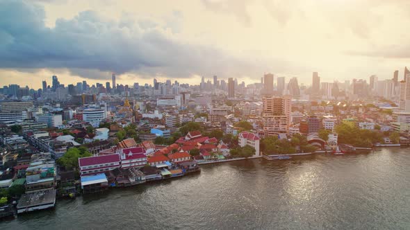 4K : Aerial city view of Bangkok downtown, Flying over Bangkok, Thailand.