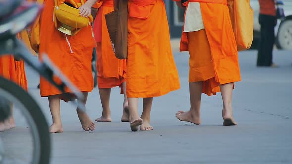 Buddhist Monks on a Morning Alms Round 02