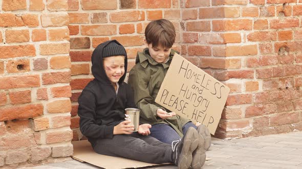 Children Beggars Want People To Help Them Give Shelter or Money Donation