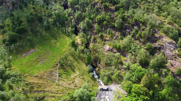 Norway. Flom. Waterfall, river, mountains are incredibly beautiful views from the drone.