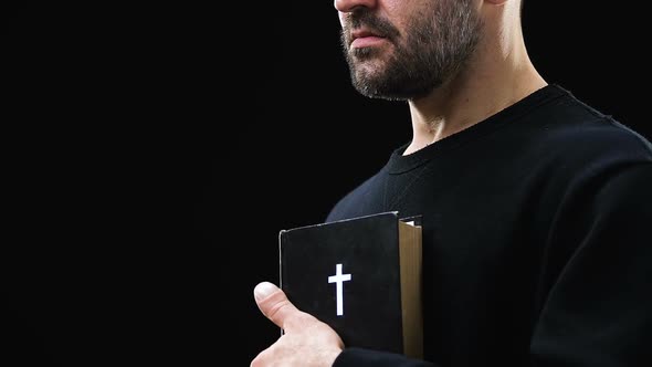 Poor Man Holding Holy Bible, Hoping for Better Life, Expiation of Sins, Belief