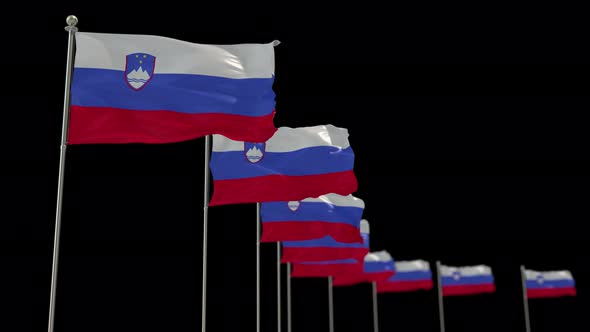 Slovenia Row Of Flags Animation Include Alpha Channel