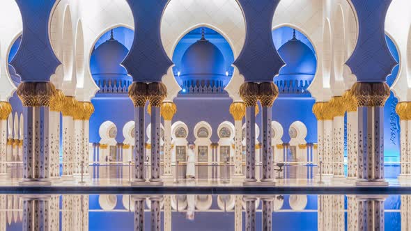 Sheikh Zayed Grand Mosque Illuminated at Night Timelapse Abu Dhabi UAE