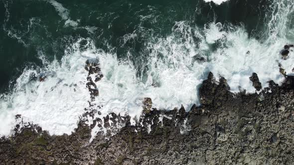 Aerial View of Sea Waves and Fantastic Cliffs Rocky Coast