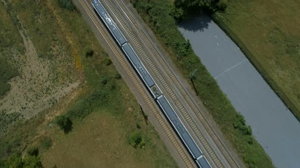 High Level View of a Fast Commuter Train in the Countryside