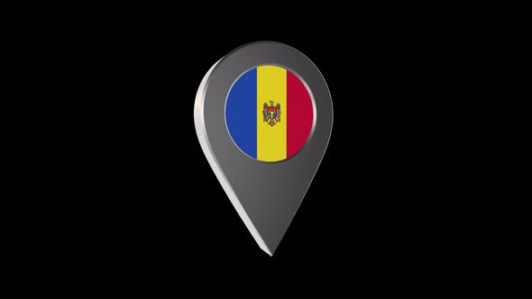 3d Animation Map Navigation Pointer With Moldova Flag With Alpha Channel - 4K