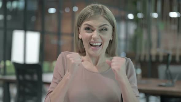 Portrait Shoot of Success Woman Celebrating with Both Fest