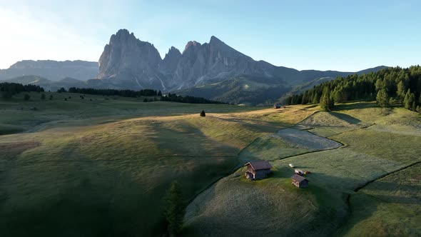 Sunrise on the Seiser Alm in the Dolomites mountains