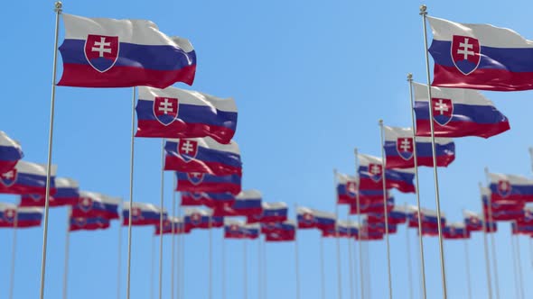 Slovakia Row Of National flags Walk Throw Animation
