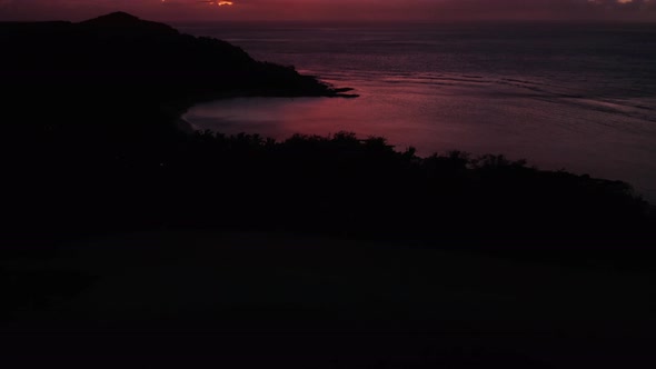 Darkness Of The Sundown Covering The Beautiful Island Beach And Mountains In Fiji - The Majestic And