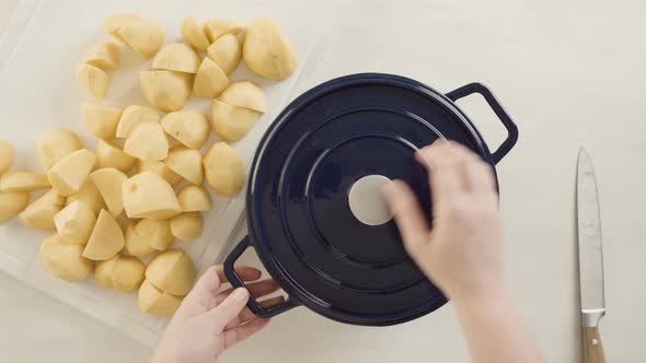 Time lapse. Step by step. Preparing classic mashed potatoes for Thanksgiving dinner.