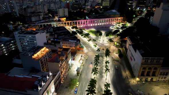 Night scape of downtown district of Rio de Janeiro Brazil.