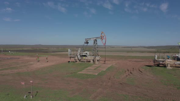 A Big Oil Derrick in Work, Aerial Video 