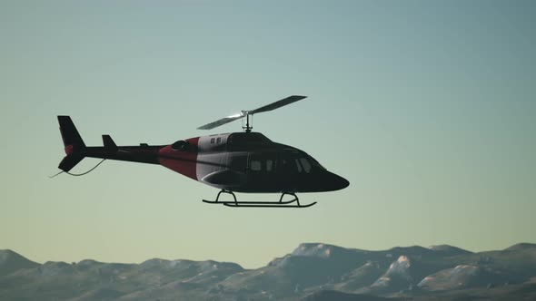 Extreme Slow Motion Flying Helicopter and Sunset Sky