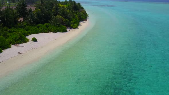 Sunny nature of exotic seashore beach by clear sea and sand background near reef