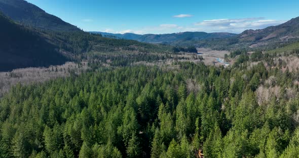 Distant View Of Nooksak River Whatcom County Forest In Glacier Maple Falls Washington Usa