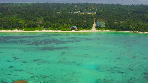 Aerial drone landscape of tropical coastline beach break by blue sea with sand background