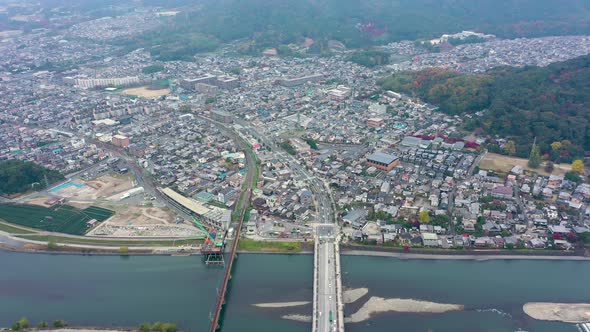 Aerial view 4k by drone of river in Uji City