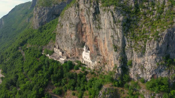 Aerial view on Ostrog monastery is the most popular pilgrimage place in Montenegro