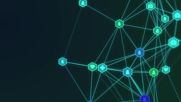 Animation of digital interface and globe of network of connections with computer icons