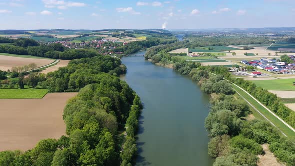 Flight over river Isar between Loiching and Dingolfing in Bavaria, Germany