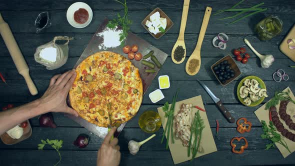 Cheeseburger Pizza on Ecological Black Background