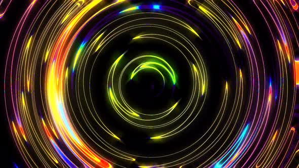 line wave motion, colorful circle shape, on a black background