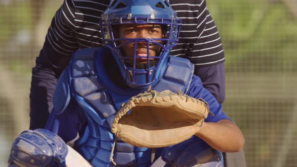 Baseball player catching a ball during a match