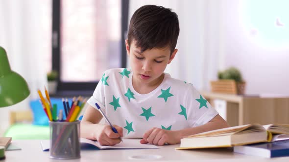 Boy Writing To Notebook at Home 