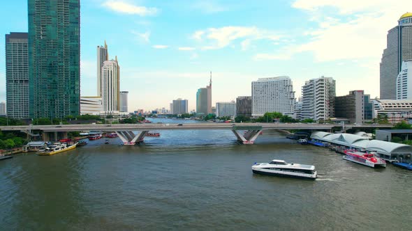 Aerial view over Bangkok city and Chao phraya river