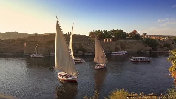 Felucca Boats on Nile River in Aswan Egypt